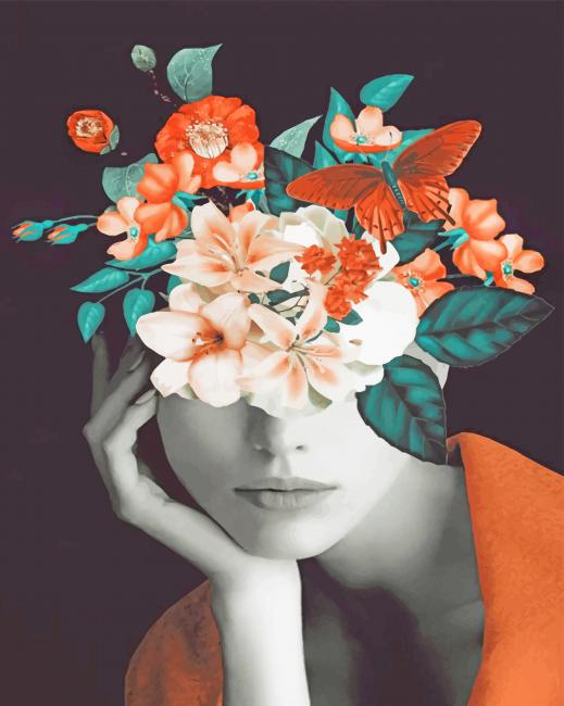 finalizing Woman and Colorful Flowers Artwork